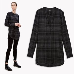 Theory wool popover shirt Orvinio Avalon plaid checkered tunic side pockets